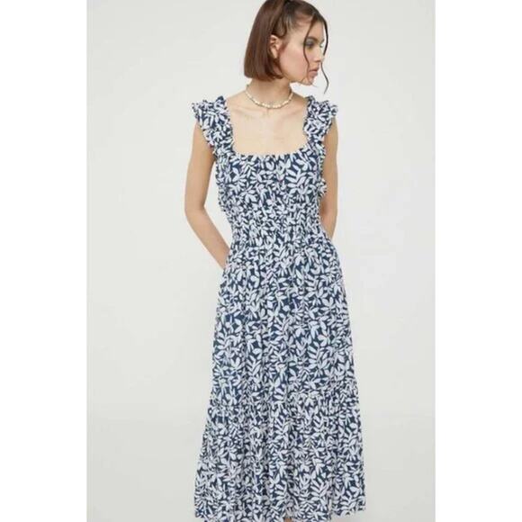 abercrombie & fitch blue floral ruffle sleeve maxi dress - Picture 2 of 3